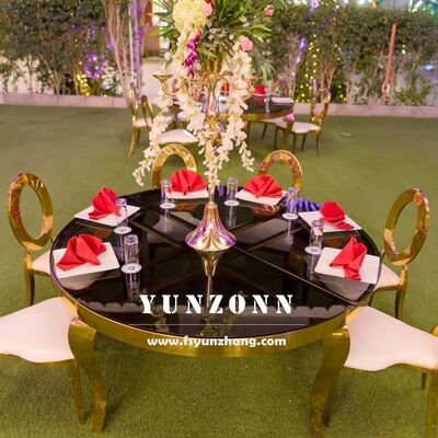 Bom preço Mesa de Jantar Redonda de Luxo Moderna em Aço Inoxidável com Tampo de Vidro para Casamento ao Ar Livre, Hotel, Festa, Banquete, Design Redondo on-line