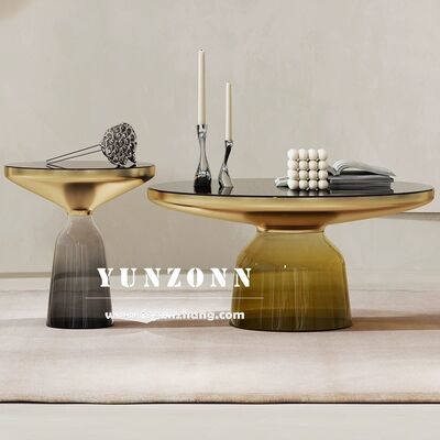 Bom preço Nordic Luxury Simple Design Mesa lateral de vidro redonda Mobiliário de sala de estar moderno para casa e hotel para jantar e casamentos on-line