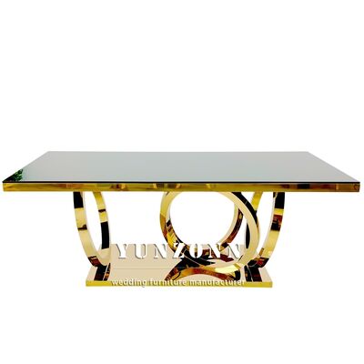 Bom preço Modern Luxury Gold Legs Rectangular Dining Decor Glass Tables Set Tabelas de aço inoxidável para Eventos Decorações de banquete de casamento on-line