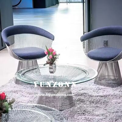 Bom preço Mesa de centro redonda de acento moderna de mediados de siglo de lujo con tapa de vidrio templado y base de alambre de metal on-line