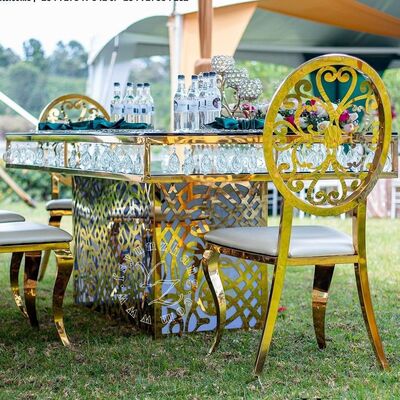 Bom preço Mesa de Jantar de Aço Inoxidável de Cristal Dourado para Hotéis de Luxo, Casamentos e Eventos em Restaurantes e Festas on-line