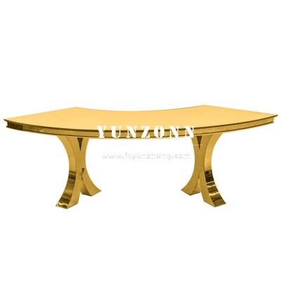 Bom preço Modern Gold Cross X Legs Serpentine S-Shaped Glass and Metal Wedding Dining Banquete Table for Outdoor Hotels Eventos Festas on-line