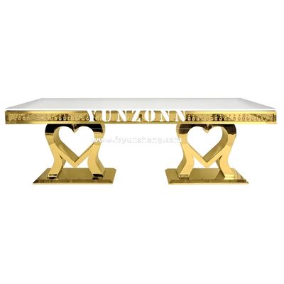 Bom preço Venda Quente Luxo Ouro Mesa de Casamento de Aço Inoxidável Moderno Design de Base em Forma de Coração para Comer on-line