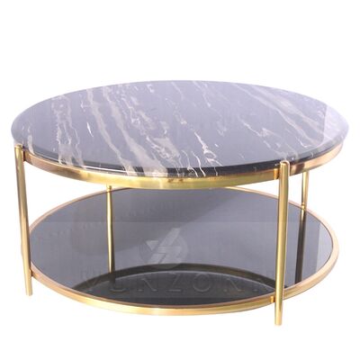 Bom preço Mesa de Centro Redonda de Luxo Moderna com Vidro Temperado Duplo Mesa Central de Metal para Uso em Casa, Hotel, Villa, Sala de Jantar e Sala de Estar on-line