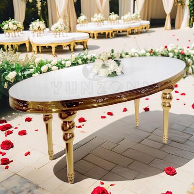 Bom preço Mesa de Jantar de Casamento Moderna em Aço Inoxidável com Tampo de Vidro Oval Redondo para Eventos ao Ar Livre, Festas, Hotéis e Banquetes on-line