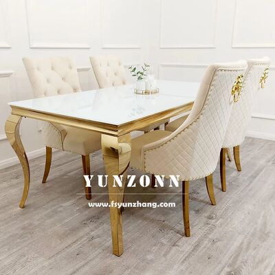 Bom preço Yunzhang Modern Marble Dining Table Set 6-seater com aço inoxidável e vidro para hotéis Eventos on-line
