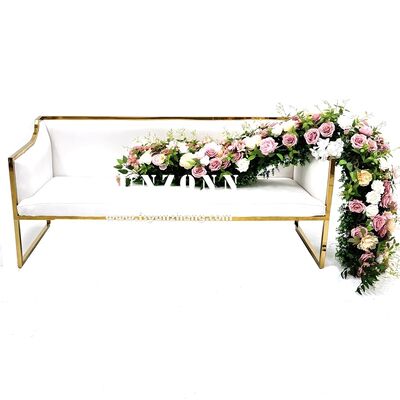 Bom preço Quadro de ouro de aço inoxidável moderno Sofá Electra Branco Set-Noiva Noivado Assentos de amor para hotel Sala de estar Restaurante Shopping Eventos ao ar livre on-line