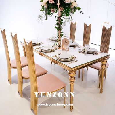 Bom preço Luxury Modern Gold Wedding Chairs and Table Set Stainless Steel Event Banquete Hall Venue Furniture for Hotels and Dining on-line