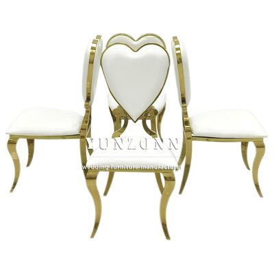 Bom preço Hot Sale Luxury Heart Shape Back Design Party Aluguel de banquetes de aço inoxidável banquetes de ouro banquetes de casamento empilháveis on-line