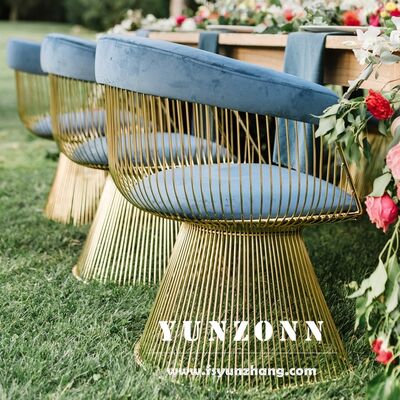 Bom preço Poltrona em Tecido Relaxante Nouveau Wire Velvet Cadeira de Jantar Estrutura de Aço Inoxidável Dourado Novo Design para Sala de Estar Hotel Restaurante on-line