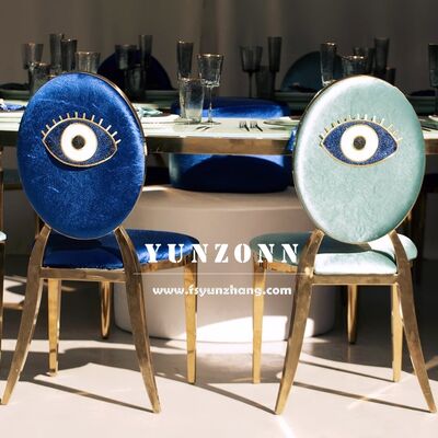 Bom preço Cadeira de jantar de aço inoxidável de ouro moderno Cadeira de banquete multicolorida de Washington para uso no quarto de casamento no hotel on-line