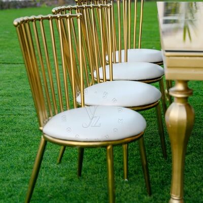 Bom preço Gráfico Moderno Windsor Chair Quadro de aço inoxidável dourado com combinação de couro/velho Hotéis Comida Sala de estar ao ar livre on-line