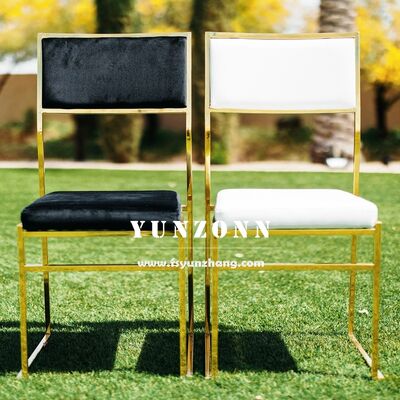 Bom preço Hotéis baratos Eventos Mobiliário de festa PU/Veludo/Tecido Coussinho Ouro Cadeiras de jantar de casamento de aço inoxidável on-line