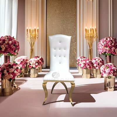 Bom preço Cadeira de Jantar de Luxo com Encosto Alto em Aço Inoxidável Dourado com Pernas Cruzadas para Salas de Estar Exteriores, Hotéis e Casamentos on-line