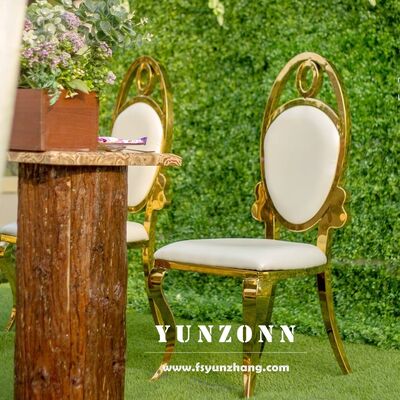 Bom preço Cadeira de banquete de casamento de espelho oval de ouro moderno Móveis de aço inoxidável para banquetes e hotéis on-line