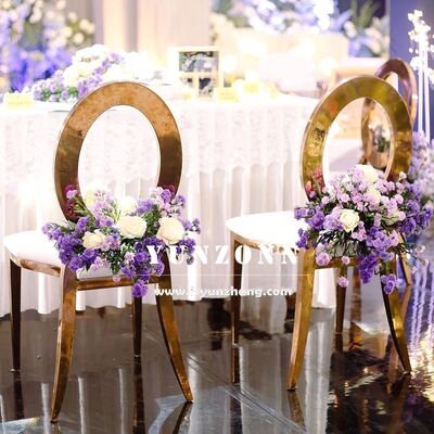 Bom preço Venda à Venta Quente Moderno Estilo Dourado Anel de Volta Cadeira para Casamento Preço Grosso Mobiliário de Banquete de Aço Inoxidável para Hotéis on-line