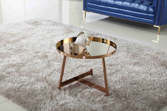 Bom preço Mesa de centro de brilho de aço inoxidável interior em volta de Rose Gold Living Room Furniture on-line