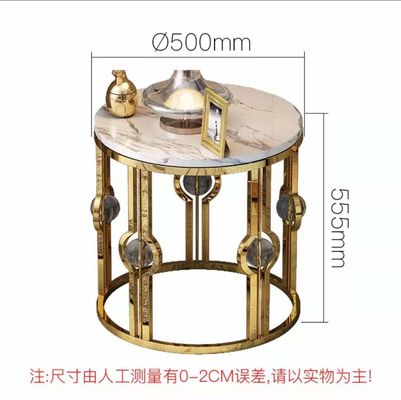 Bom preço O ouro chapeou o metal luxuoso Crystal Ball Round Corner Table da luz lateral de mármore de aço inoxidável da tabela on-line